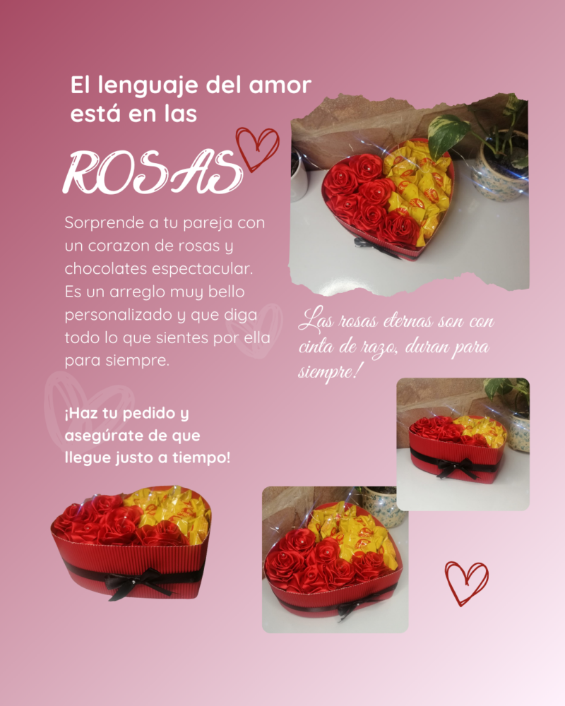Arreglos Florales Corazón Rosas Eternas Con Bombones - Image 4